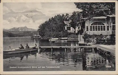 Krumpendorf, vue sur l'hôtel de terrasse, poste de campagne, couru en 1942