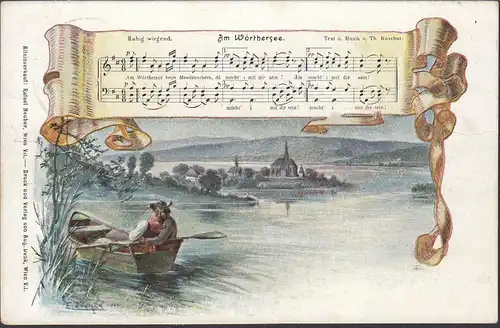 Am Wörthersee, Ruhig wiegend, Liederkarte, gelaufen 1900