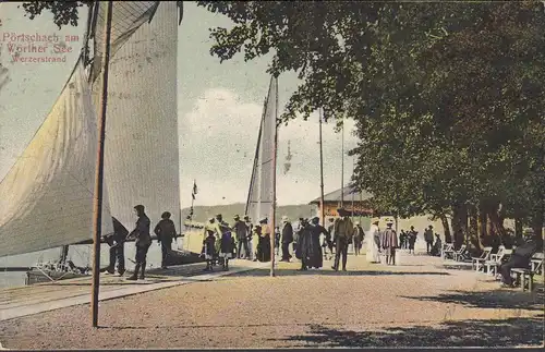 Pörtschach a. Wörthersee, Werzerstrand, Promenade, Segelboote, gelaufen 1913