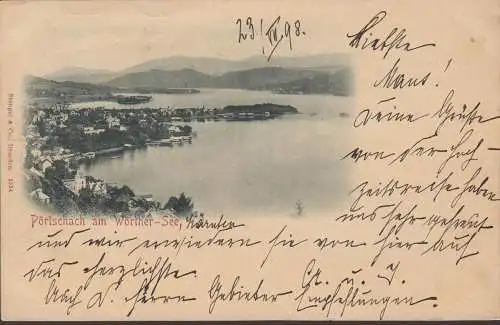 Pörtschach a. Wörthersee, Panoramaansicht, gelaufen 1898