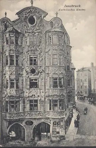 Innsbruck, Katholisches Kasino, Kutschenwagen, gelaufen 1912