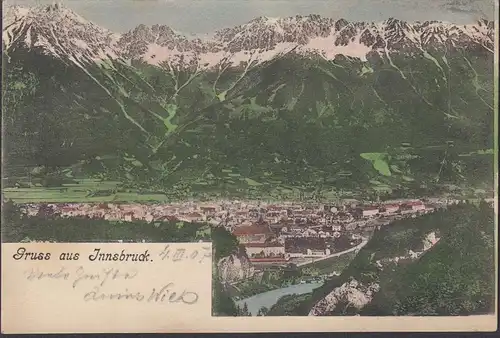 Gruss aus Innsbruck, Panoramaansicht, gelaufen 1907