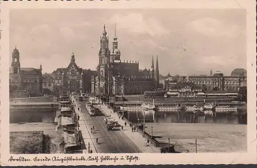 Dresden, Friedrich August Brücke, Dampfer, Strassenbahn, Feldpost, gelaufen 1941