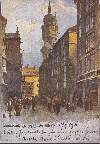 Innsbruck, Friedrich Herzogstrasse, Künstler AK, gelaufen 1901