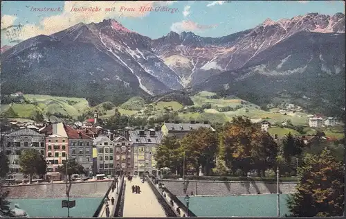 Innsbruck, Brücke, Frau Hitt Gebirge, Südbahnrestaurant Anton Kiener, gelaufen 1914
