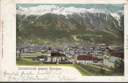 Innsbruck gegen Norden, Kgl. Hoflieferant, gelaufen 1902