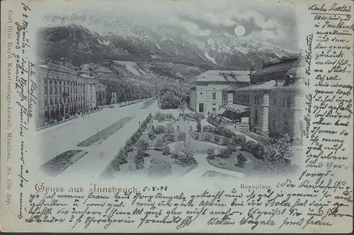 Gruss aus Innsbruck, Rennplatz, Mondschein, gelaufen 1898