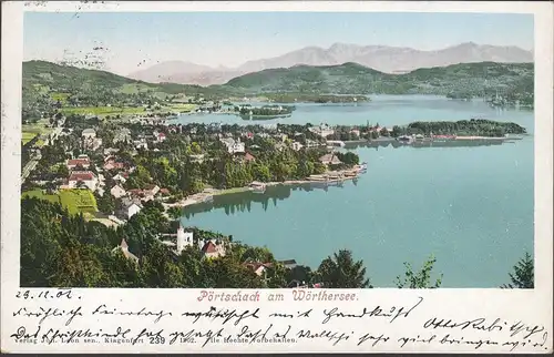 Pörtschach a. Wörthersee, Panoramaansicht, gelaufen 1902