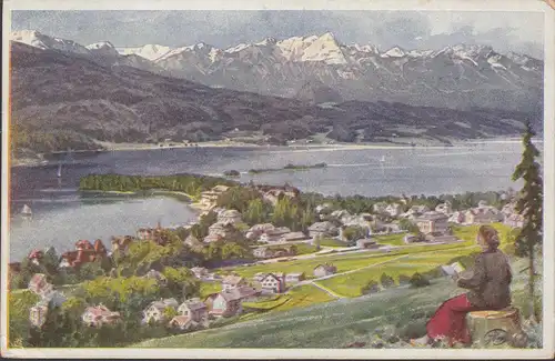 Pörtschach a. Wörthersee, Panoramaansicht, Künstler AK, gelaufen 1921