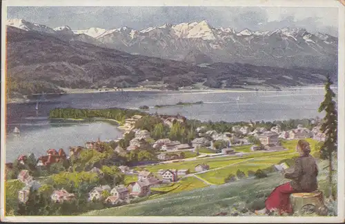 Pörtschach a. Wörthersee, vue panoramique, artiste AK, couru 1921