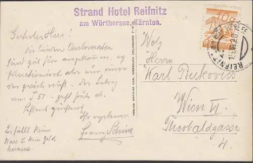 Reifnitz a. Wörthersee, Strand Hotel ReIFnitz, couru 1928