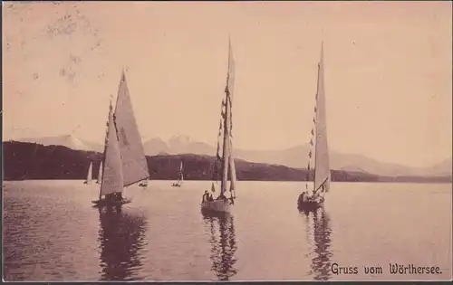 Gruss vom Wörthersee, Segelboote, gelaufen 1907