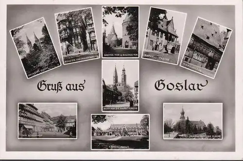 Gruss aus Goslar, Polizeiwache, Rathaus, Siemenshaus, Schuhhof, gelaufen 1952