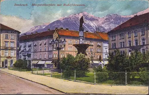 Innsbruck, Margarethenplatz avec Rudolfsbrunnen, couru 1928