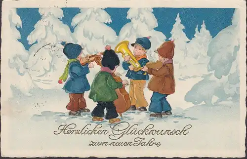 Herzlichen Glückwunsch zum neuen Jahre, Kinder beim musizieren, gelaufen 1936