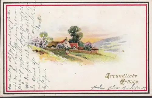 Feldpostkarte, Freundliche Grüsse, Grend. Regt. Nr. 101, gelaufen 1916