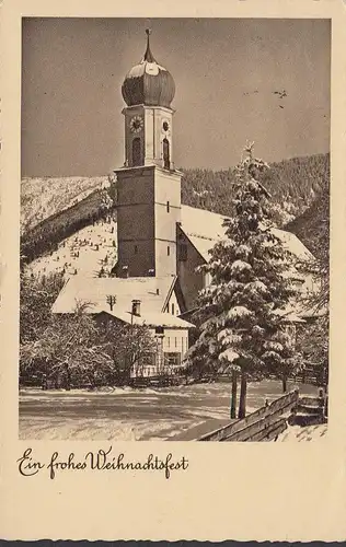 Une fête de Noël joyeuse, église en hiver, a couru en 1936