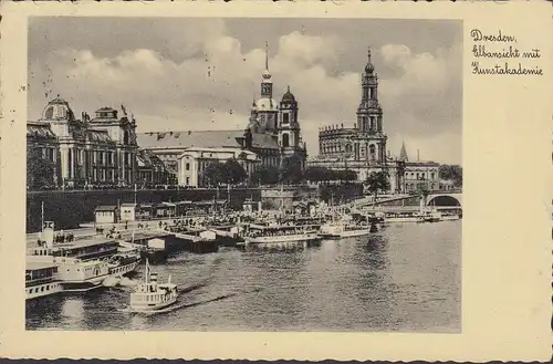 Dresden, Elbansicht mit Kunstakademie, gelaufen 1936