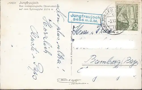 Jungfraujoch avec Observatoire, couru en 1953