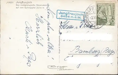 Jungfraujoch mit Observatorium, gelaufen 1953