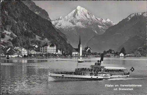 Flüelen am Vierwaldstättersee mit Bristenstock, Dampfer Schwyz, ungelaufen