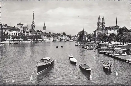 Zurich, bateaux, vue sur la ville, couru en 1961