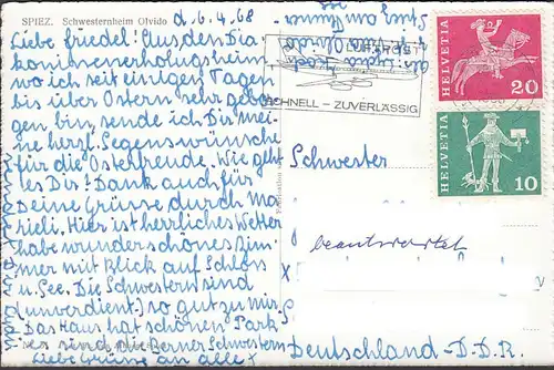 Spiez, Schwesternheim Olvido, gelaufen 1968