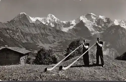 Berner Oberland, Alphornbläser mit Eger, gelaufen 1956