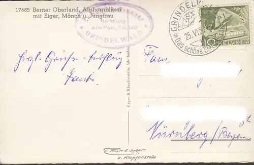 Berner Oberland, Alphornbläser mit Eger, gelaufen 1956