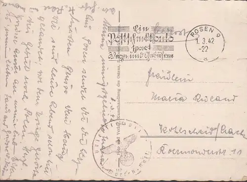 Poznan, liberté de serrure, courrier de terrain, couru en 1942