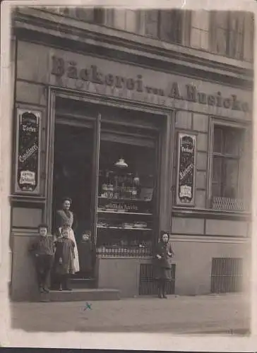 Berlin, Bäckerei A. Rusicke, Manteuffelstraße 129, Foto- AK, gelaufen 1909