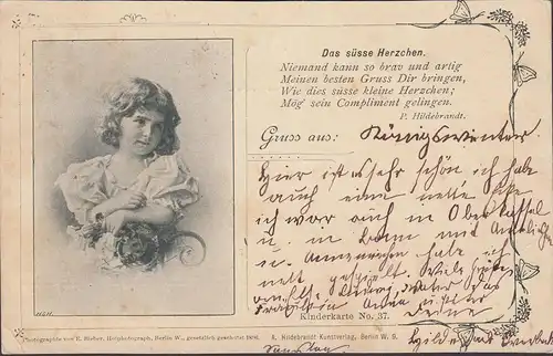 Kinderkarte, Das süsse Herzchen, Niemand kann so brav und artig, gelaufen 1898