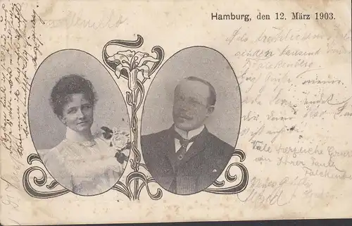 Hamburg, Portraitbild eines Paares, vom 12. März 1903, gelaufen 1903