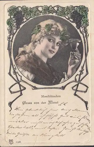 Gruss von der Mosel, Moselblümchen, gelaufen 1903