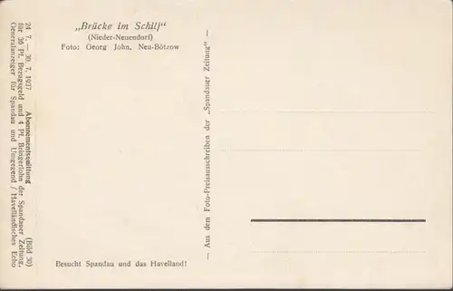 AK Nieder-Neuendorf Brücke im Schilf, ungelaufen