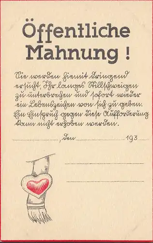 Öffentliche Mahnung 193., Humor- Karte, ungelaufen