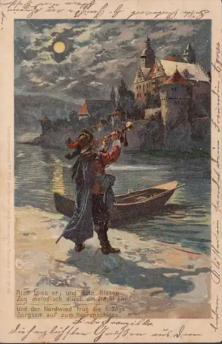 Trompette de Säckingen, bateau à rames, clair de lune, couru 1901