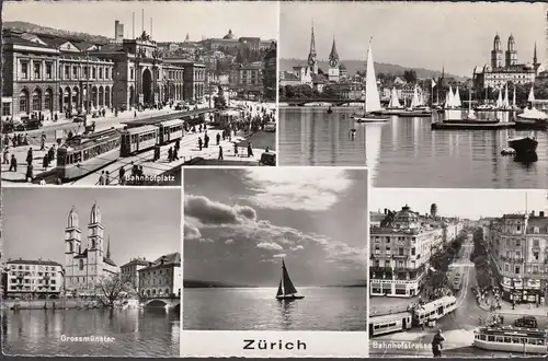 Zurich, gare, chemin de fer, tram, marche 1952