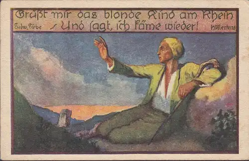 Grüßt mir das blonde Kind am Rhein, Künstler AK, ungelaufen