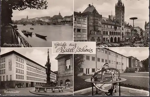 Grüße aus Basel, Rathaus, Fischmarkt, Messehalle, gelaufen 1958