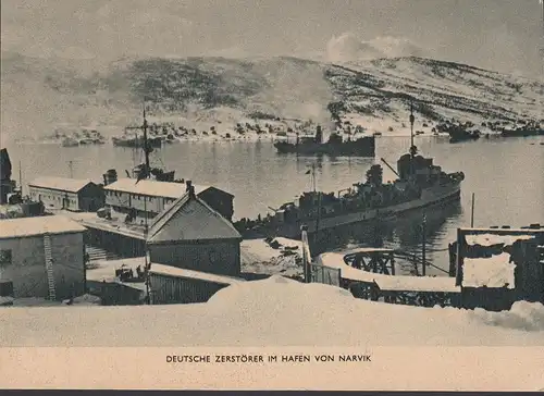 Norvège, Destructeurs allemands dans le port de Narvik, incurvé