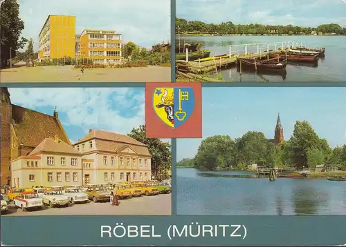 Röbel-Müritz, lycée, hôtel de ville, port, double-tampon, couru 1988