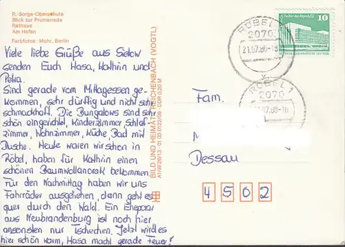 Röbel-Müritz, Oberschule, Rathaus, Hafen, Doppelstempel, gelaufen 1988