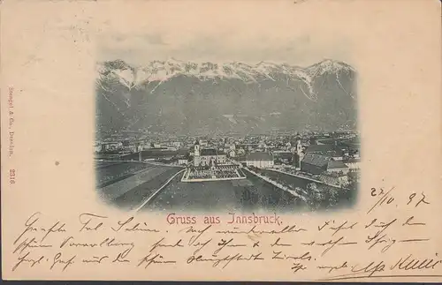 Gruss aus Innsbruck, Stadtansicht, gelaufen 1897