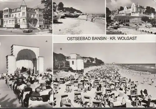 Bansin, maisons de loisirs, plage de pêcheurs, pavillon de concert, couru 1985
