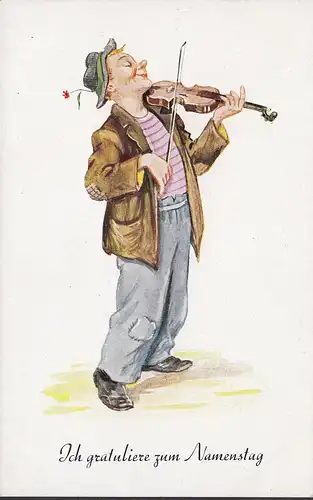 Ich gratuliere zum Namenstag, Mann spielt Geige, ungelaufen