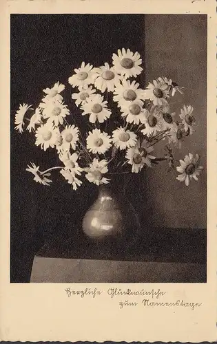 Herzliche Glückwünsche zum Namenstage, Blumenstrauß, gelaufen 1937