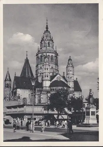 Mainz, Dom und Gutenberg- Denkmal, gelaufen 1954