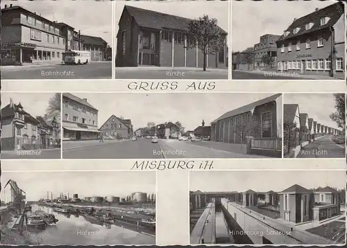 Gruß aus Misburg, Bahnhof, Am Flöth, Hafen, Schleuse, gelaufen 1964