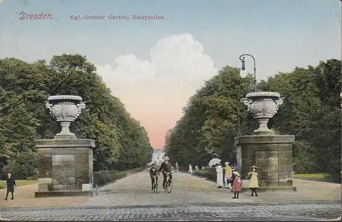 Dresde, Grand Jardin, avenue principale, couru en 1919